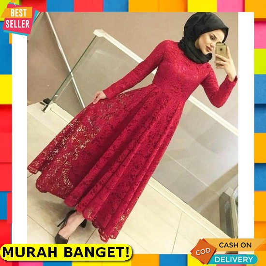 Baju Gamis Dress Brokat Brukat Pesta Umroh Kondangan Nikahan Bridesmaid Wanita Muslim Remaja Dewasa 