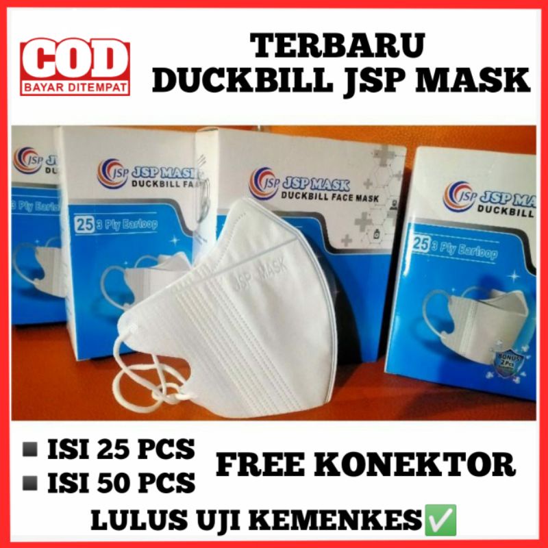 Masker duckbill putih JSP earloop nonhijab box medis kesehatan face mask Disposable Duck Bill