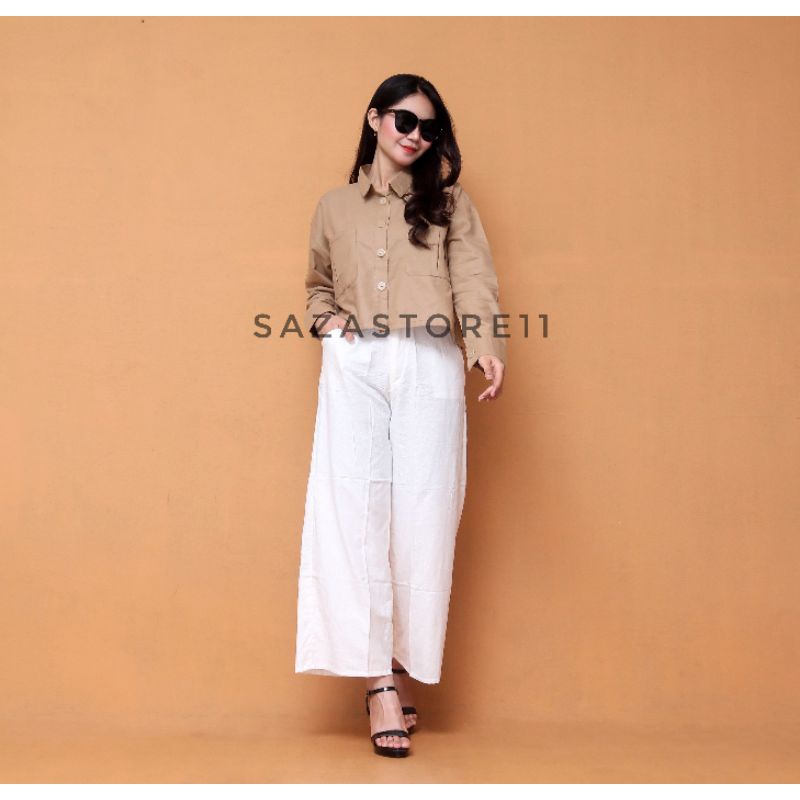 Kemeja Crop Linen Pocket - Oversized Shirt Linen - Outer Crop Linen - Atasan Wanita 991