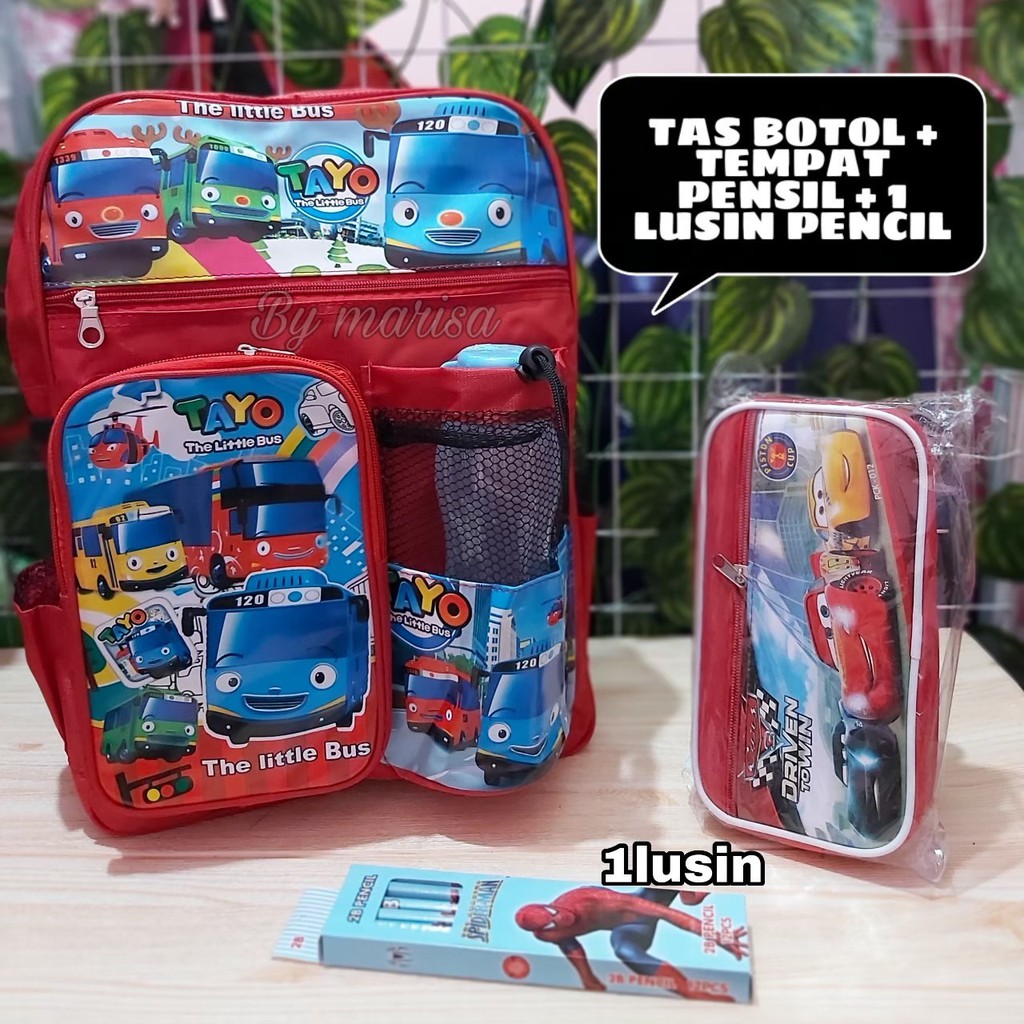 Tas Ransel Anak Laki Laki Paud TK SD Model Tayo 4 In 1