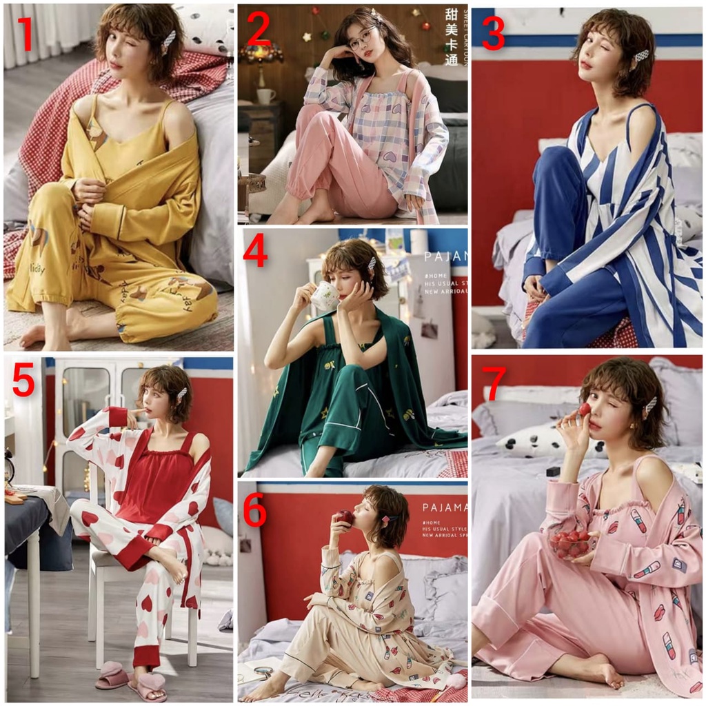 Baju tidur piyama kimono bahan kaos premium celana panjang