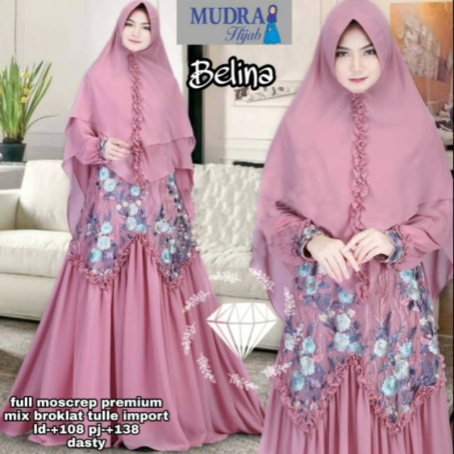 Gamis Belina Syari Moscrepe mix Brokat by Mudra