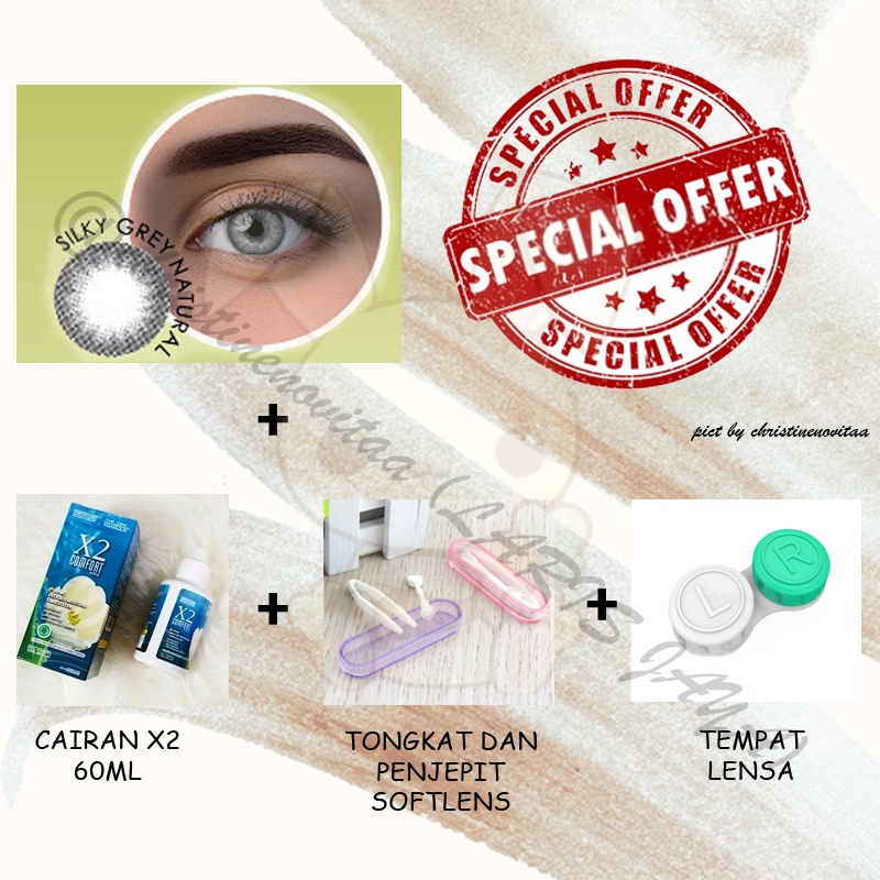 Paket SOFTLENS NAVY LENS SILKY 15 MM (NORMAL) + Cairan X2 60 ml + Pinset / Penjepit