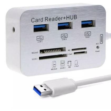 Usb 3.0 hub 3 port card reader micro sd Tf m2 sd mmc ms duo 7in1 5gbps with power dc 5v for pc laptop phone