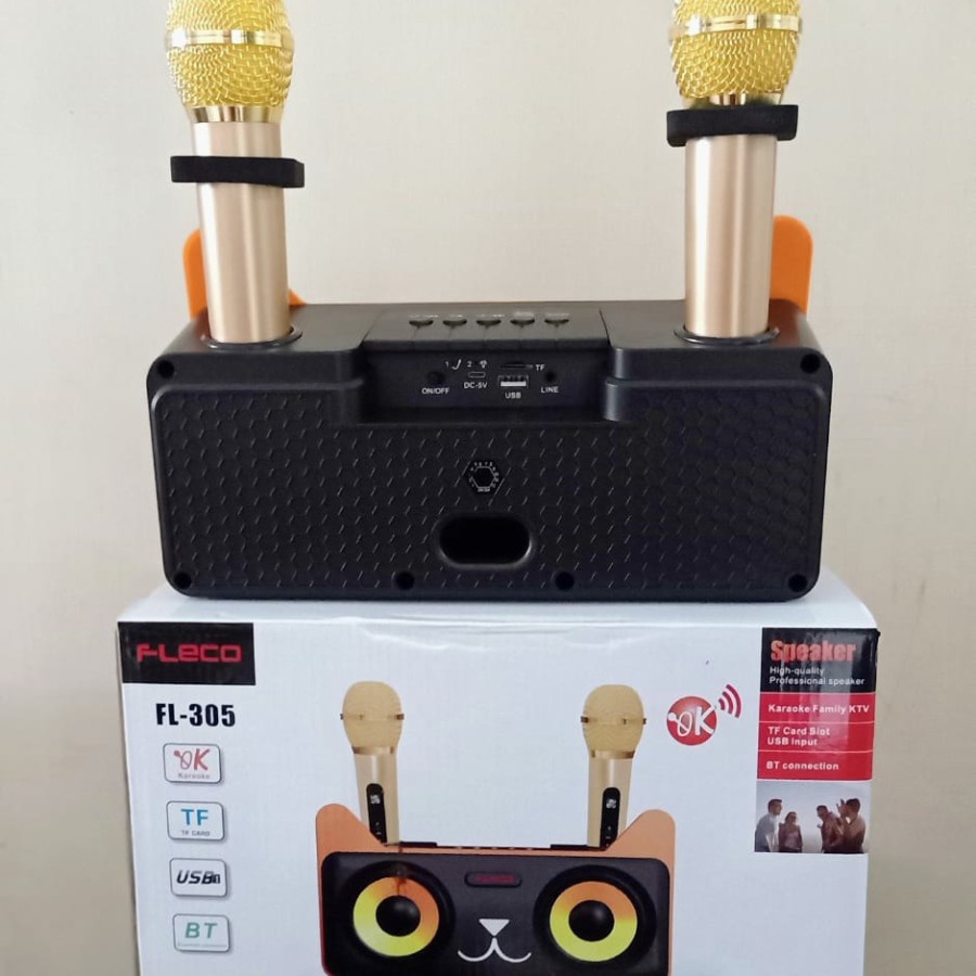 COD SPEAKER BLUETOOTH WIRELESS FLECO F-305 PLUS 2 MIC WIRELESS/SPEAKER WIRELESS//SPEAKER KARAOKE X-BASS//SPEAKER SALON AKTIF
