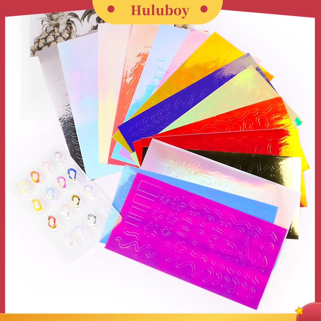 Huluboy Huluboy♡ 16pcs / Set Stiker Kuku Motif Aurora Warna-Warni Untuk Manicure / Nail Art Wanita