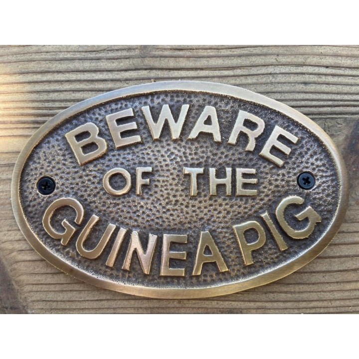 SOLID BRASS BEWARE OF GUINEA PIG