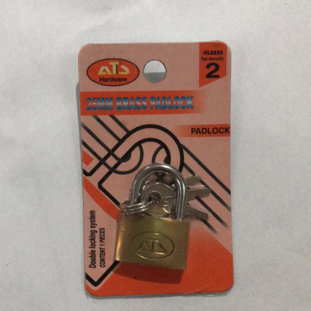 Gembok Kuningan Poles ATS 25mm Blister - Kunci Gantung Koper Pendek Kilap Kunci Bawah - Padlock 25