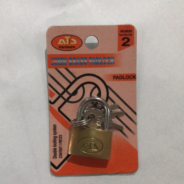 Gembok Kuningan Poles ATS 25mm Blister - Kunci Gantung Koper Pendek Kilap Kunci Bawah - Padlock 25