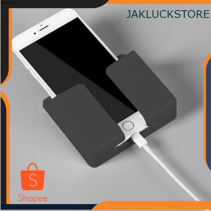 holder hp tempel dinding rak remote Charger tembok Stand phone holder - Hitam