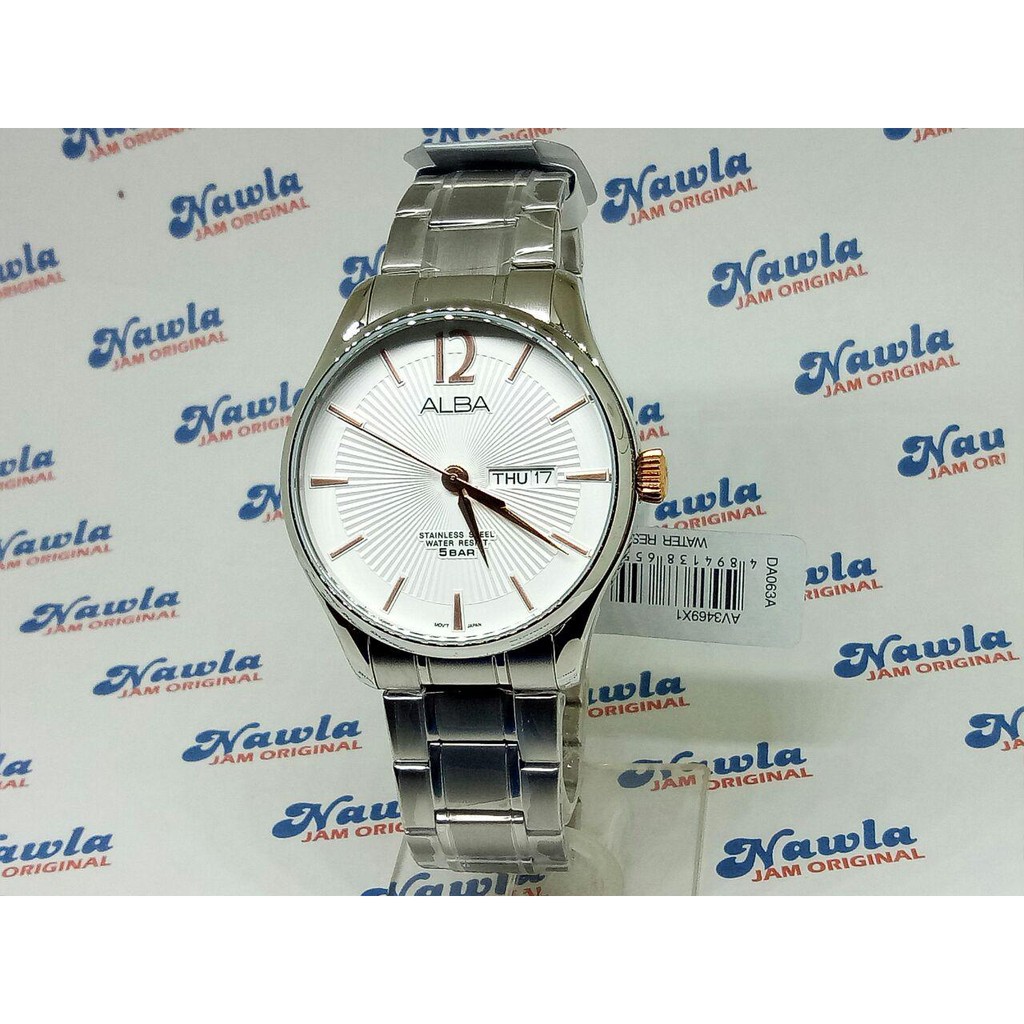 Alba AV3469X1 White Dial Rosel Gold Crown | Jam Tangan Pria AV3469