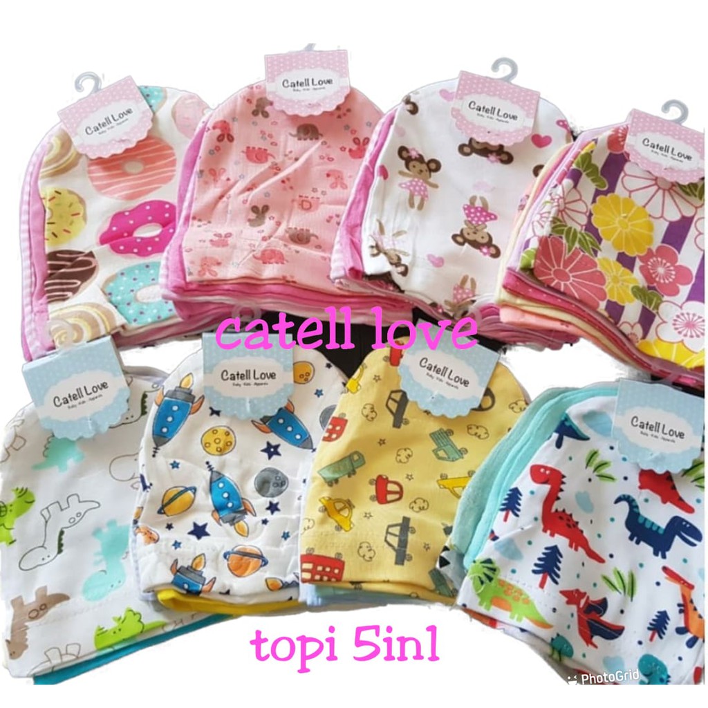 Topi Catell love 1 Set Isi 5pcs Kupluk Bayi Newborn