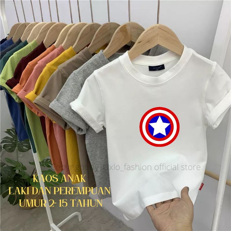 BAJU KAOS DISTRO MURAH ANAK LAKI LAKI SIZE 2 3 4 5 6 7 8 9 TAHUN KAOS ANAK ANAK SUPERHERO AVENGER CAPTAIN AMERICA