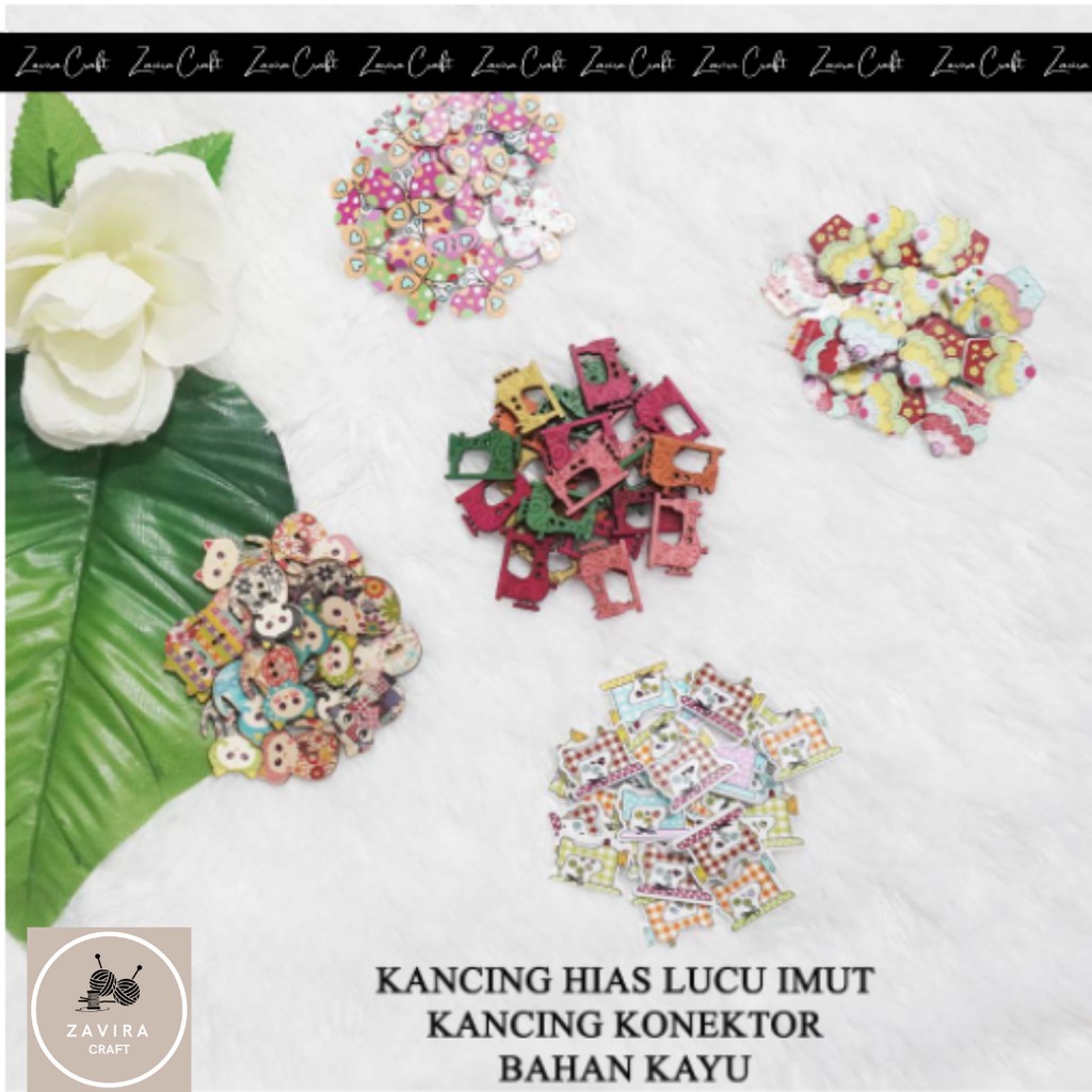 20 pcs Kancing Konektor Bahan Kayu Besar Desain Lucu