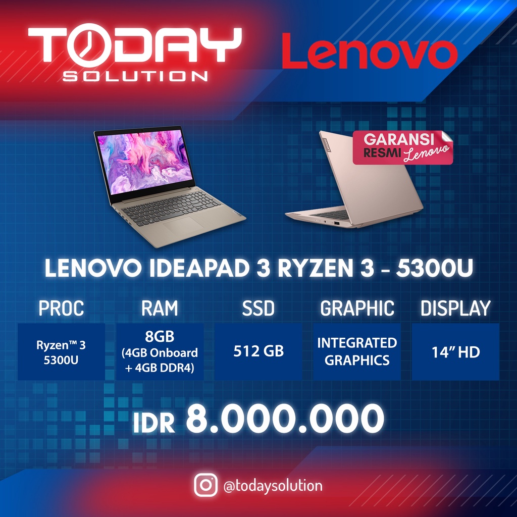 LENOVO IDEAPAD 3 RYZEN 3 - 5300U / 512GB/8GB/W10+OHS