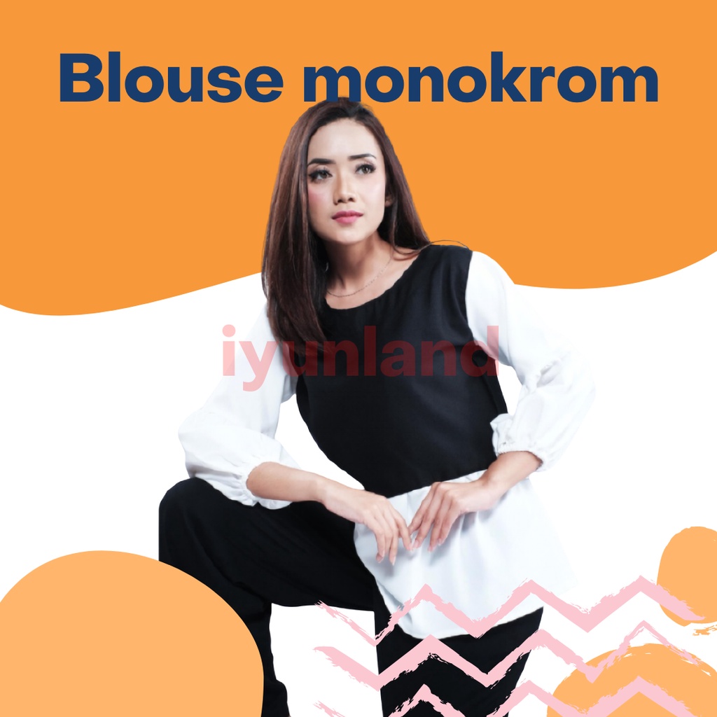 BLOUSE MONOCHROME BLACK AND WHITE FASHION WANITA HITS SELEBGRAM MUSLIMAH