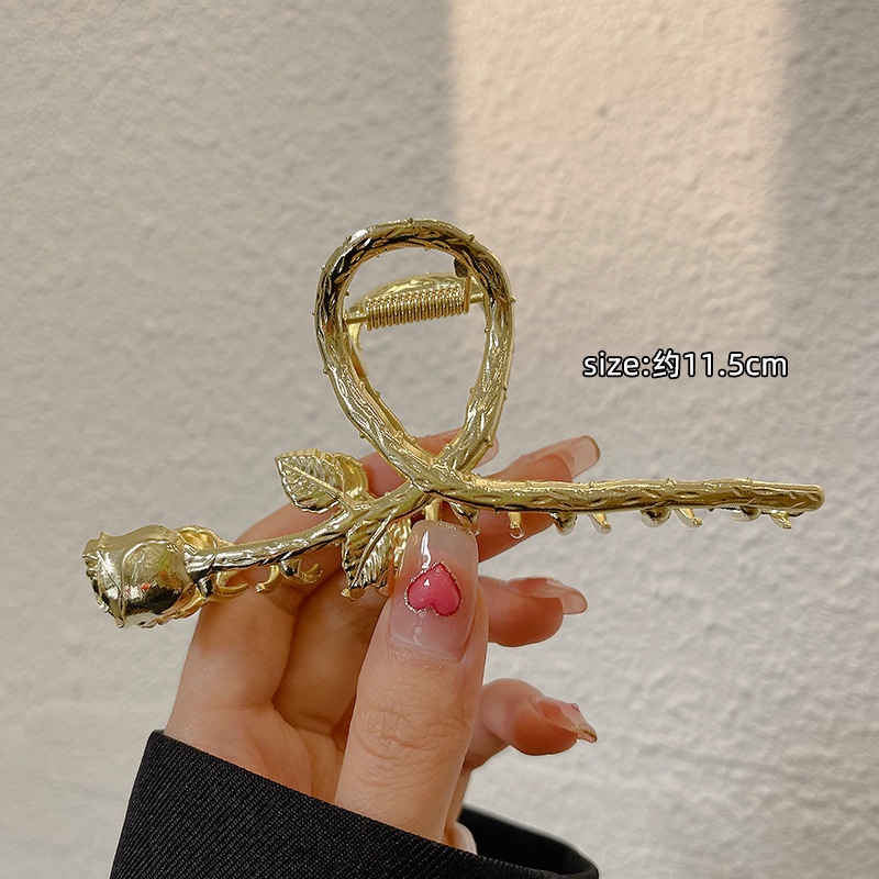 Jepit Rambut Bentuk Hiu Mawar Bahan Logam Ukuran Besar Untuk Wanita