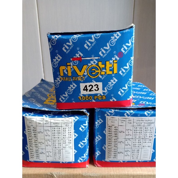 Paku Rivet 1 Dus Isi 1000pcs Ukuran 423 Merk Rivetti