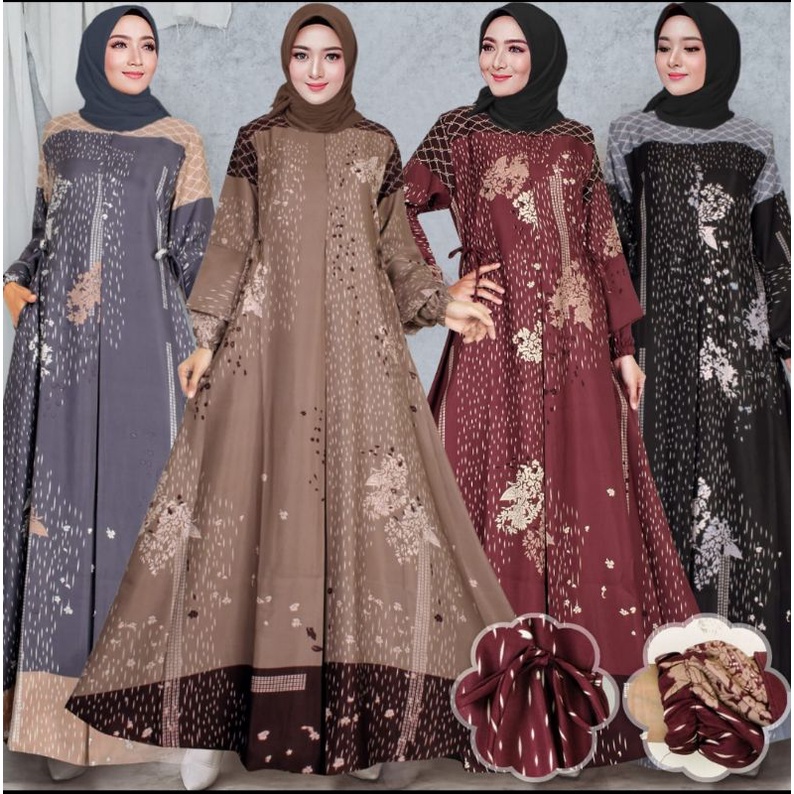 (Ready Jumbo Ld 130 /6L) Gamis Maxmara Lux  | Gamis Maxmara Lux Premium |Tali Pinggang |Busui| Gamis Motif Hujan