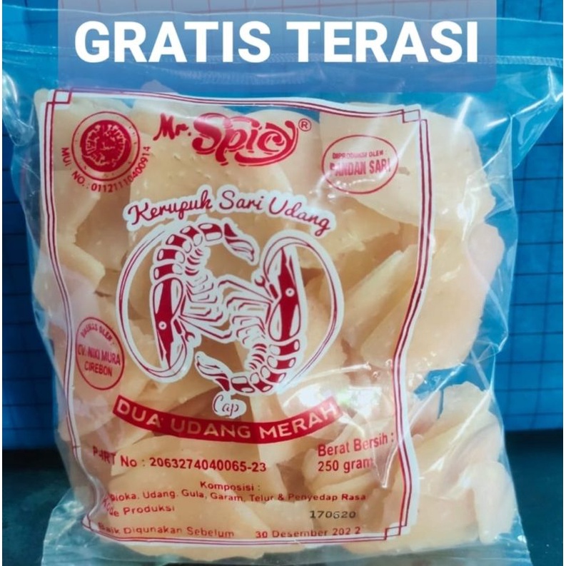 

KERUPUK SARI UDANG DUA UDANG MERAH SPECIAL 250 GRAM GRATIS TERASI Khas Cirebon