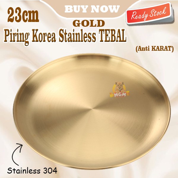 Piring Bulat Korea Stainless Gold Dinner plate 23cm emas TEBAL