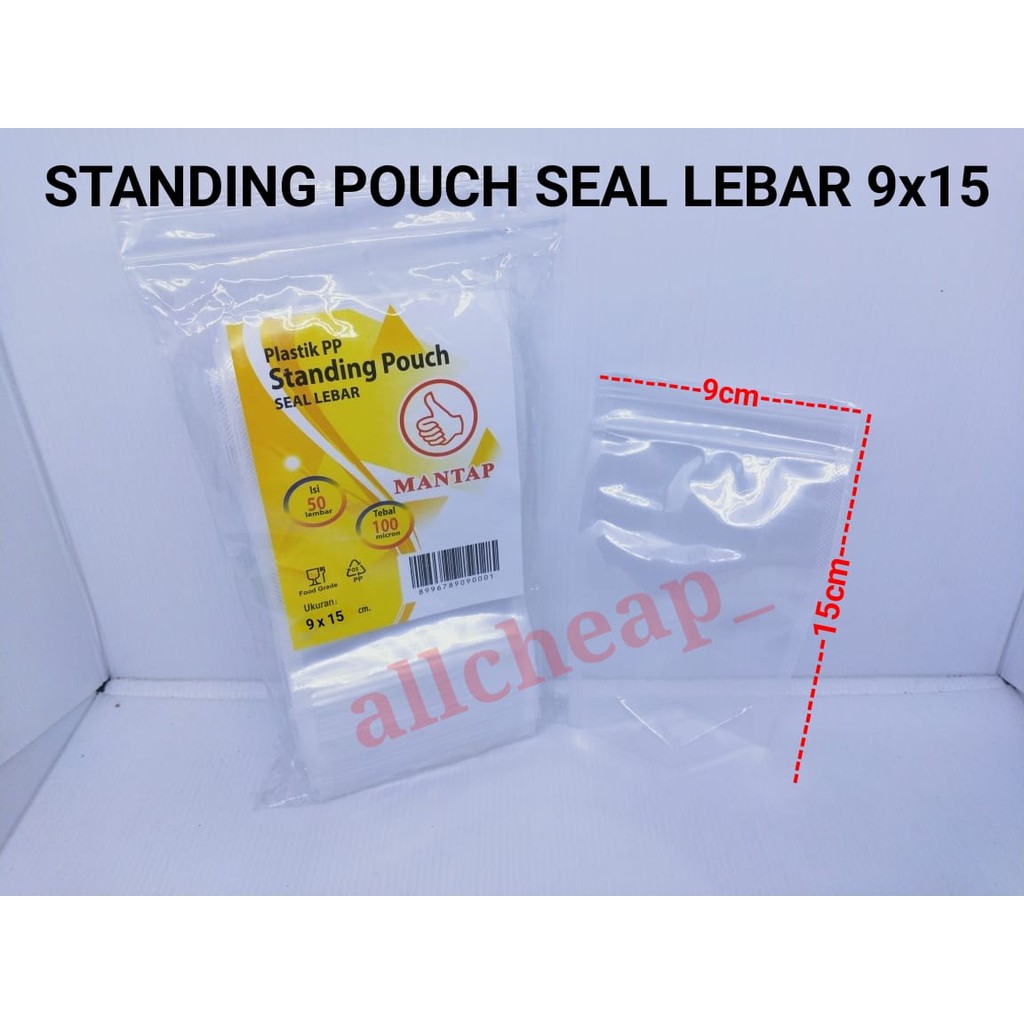 isi 50PCS PP STANDING POUCH MANTAP 9x15 SEAL LEBAR PP KLIP BENING BERDIRI