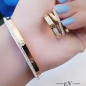 Titanium Set Perhiasan Gelang dan Cincin Wanita P7344