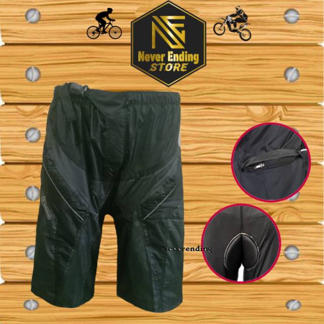 Celana Sepeda MTB Parasut Pendek Padding SHIMANO Hitam mix Abu Tua