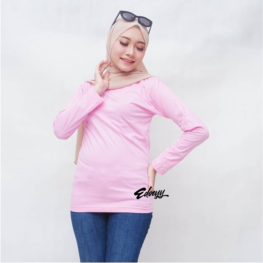 Kaos Polos Wanita Lengan Panjang Warna PINK MUDA - Baju Tshirt wanita