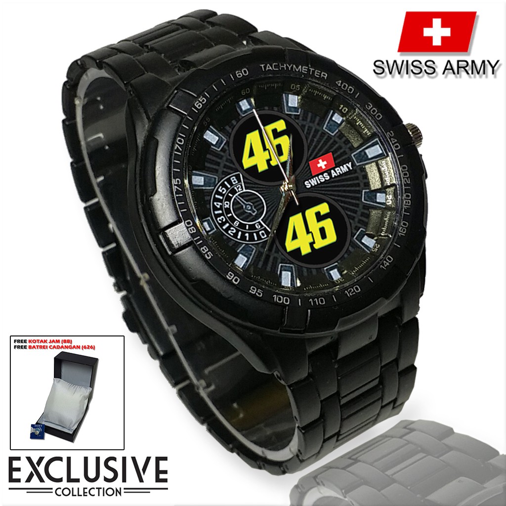 (Istimewa Bossque) Jam VALENTINO ROSSI 46 Rantai Sport (Black Doff)