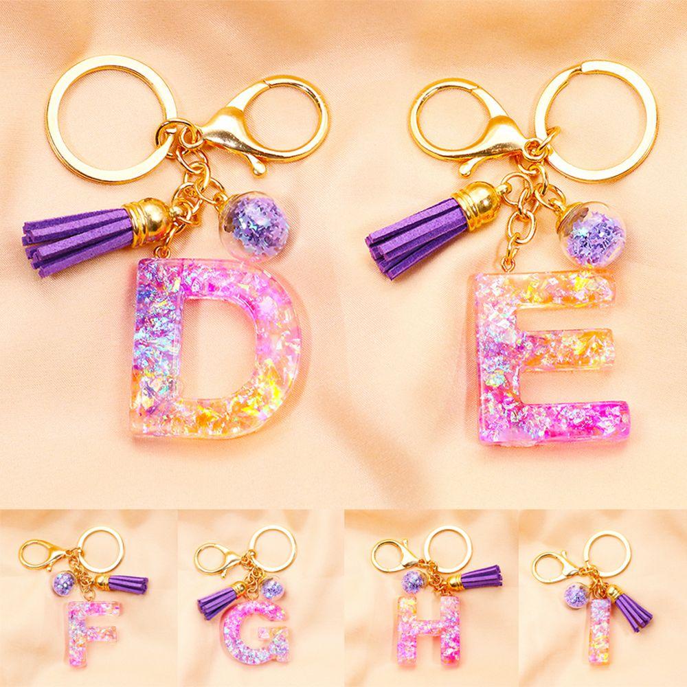 [Elegan] 26huruf Gantungan Kunci 1PC Resin Gantungan Kunci Perhiasan Gantungan Kunci Mobil Rumbai Liontin Alfabet Key Chain
