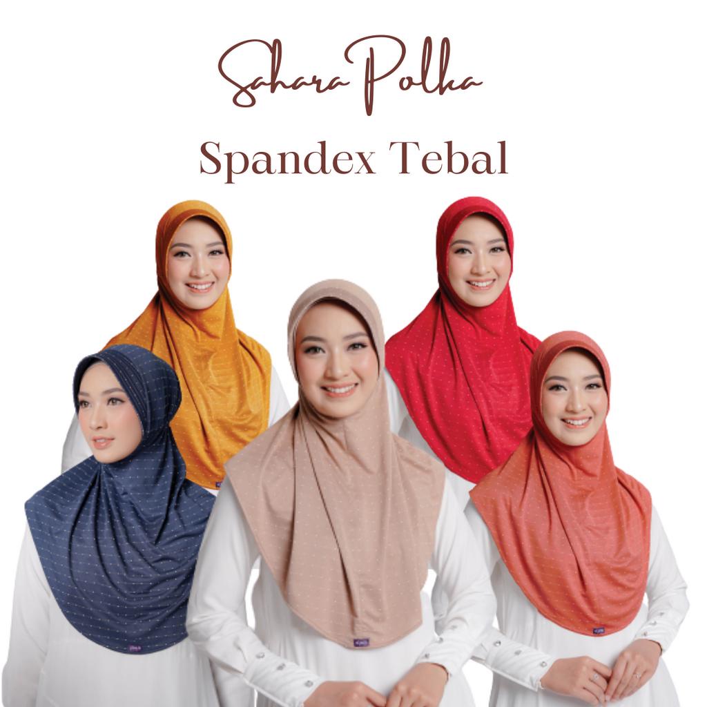 Elzatta Sahara Polka Jilbab Instaan Serut belakang bergo instan motif polka jilbab langsungan