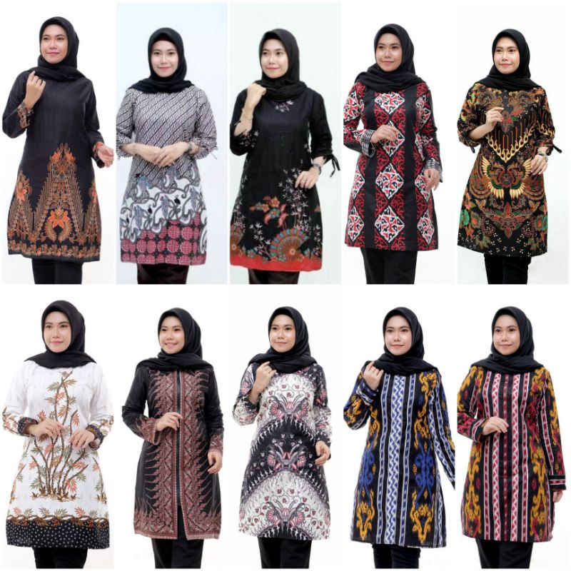 Tunik Batik Atasan Batik Wanita Modern Motif Terbaru M L XL XXL