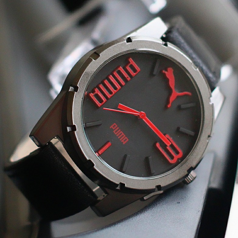 jam tangan pria puma kulit best seller / jtr 1181 hitam merah