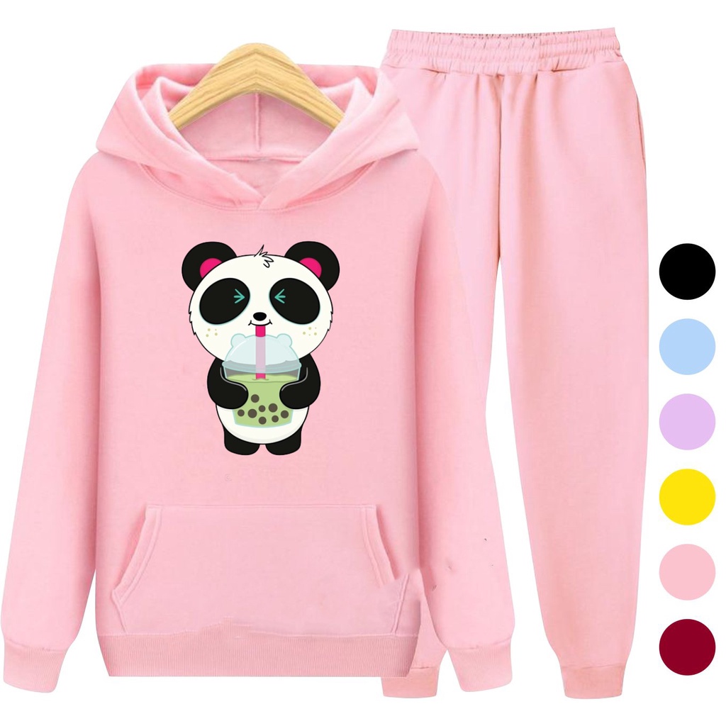 Setelan Sweater Anak + Celana PANDA BOBA 03 / Set Sweater Hoodie Anak Laki - Laki Perempuan Kekinian Viral Terbaru