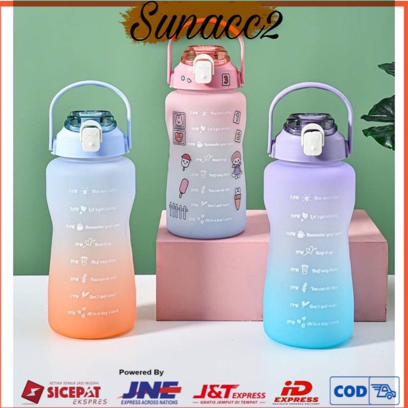 (SUN) Botol Minum Rainbow Viral Motivasi Penanda Waktu 2Liter / Quifit Bottle Botol Minuman 2 Liter 2000ML