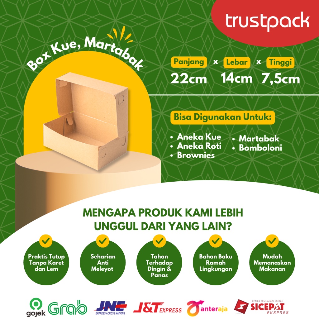 BOX DUS KARDUS KRAFT KOTAK BROWNIES ROTI MARTABAK 22x14x7,5  310 GSM