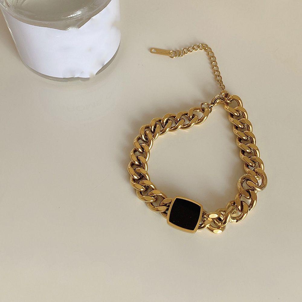 Agustina Wanita Gelang Emas Menawan Rantai Tebal Persegi Retro Unisex Liontin Kalung