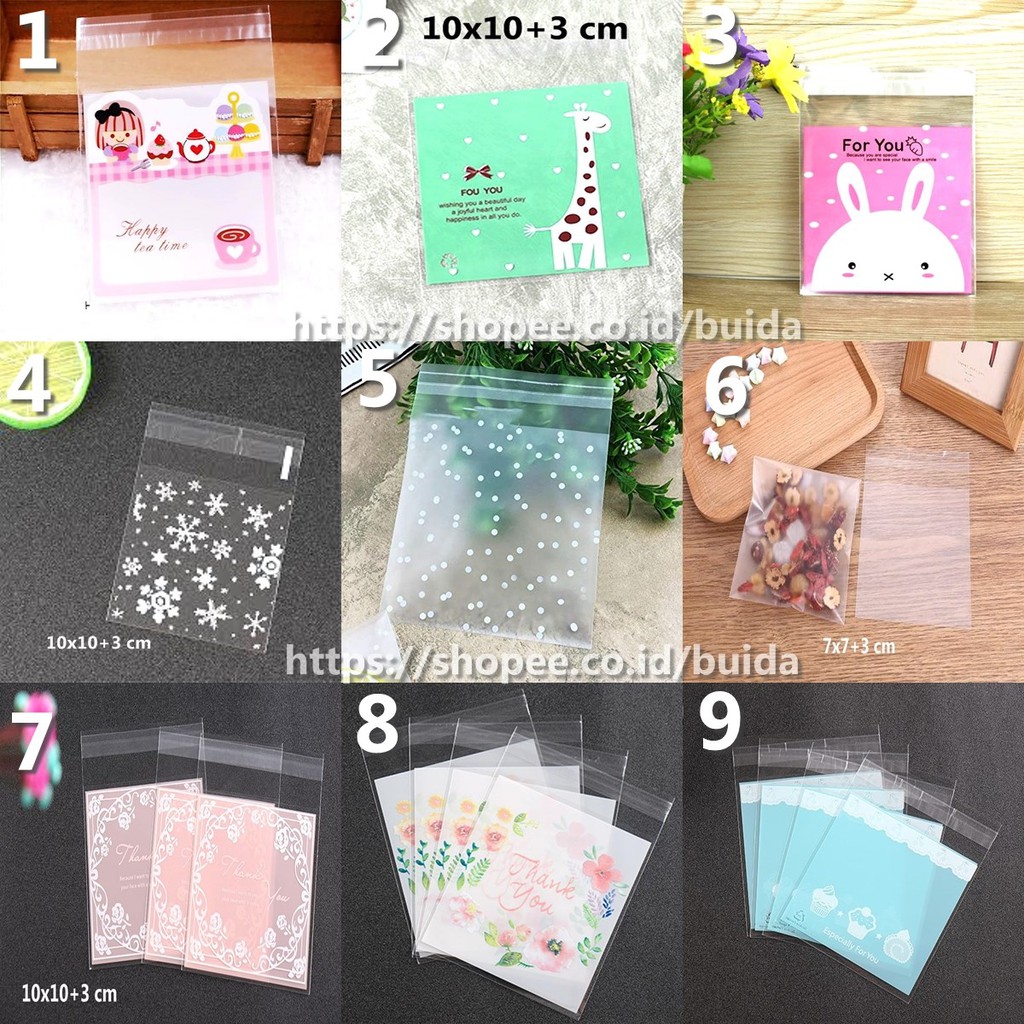 

1 Pack=100pcs GROSIR Plastik Kue Cake Candy Souvenir Aksesoris Cookies Bag OPP Fancy Motif 7x7 10x10