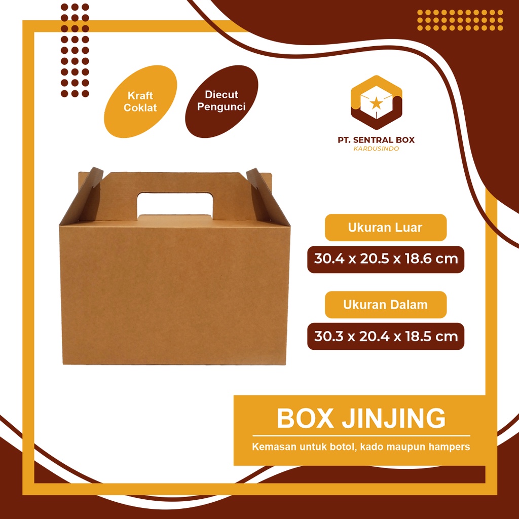 

Box JINJING ( 31 x 20 x 19 cm ) Jinjing E FLUTE - Kardus/Packing/Polos/Box/Karton/Tasjinjing/Hampers - Bisa Custom Sablon
