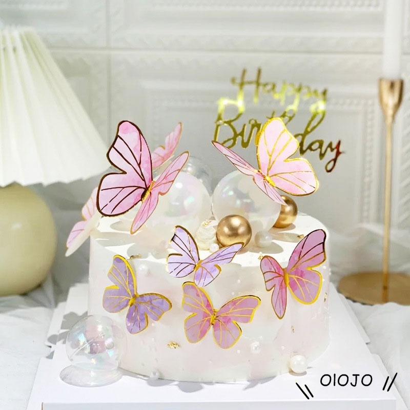 Kupu-kupu Cake Topper Selamat Ulang Tahun Kue Happy Birthday Mutiara Dekorasi Kue - ol