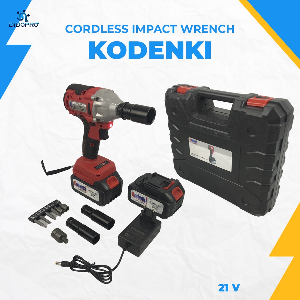 Impact Wrench Kodenki 21V Cordless Mesin Pembuka Baut Ban Bor Set Impak Buka Motor