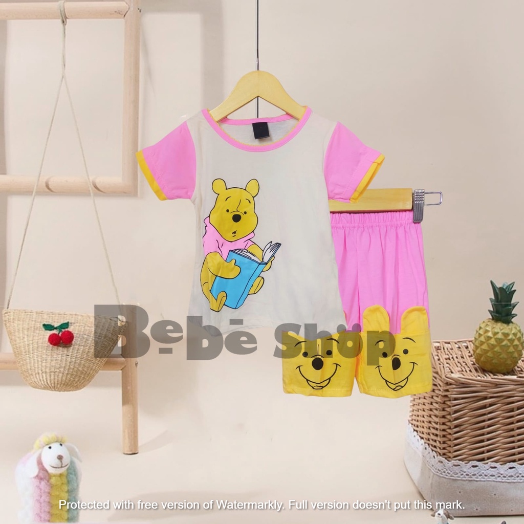 Seteln Baju Anak Perempuan Karakter Wanne the pooh usia 1 sampai 7 tahun