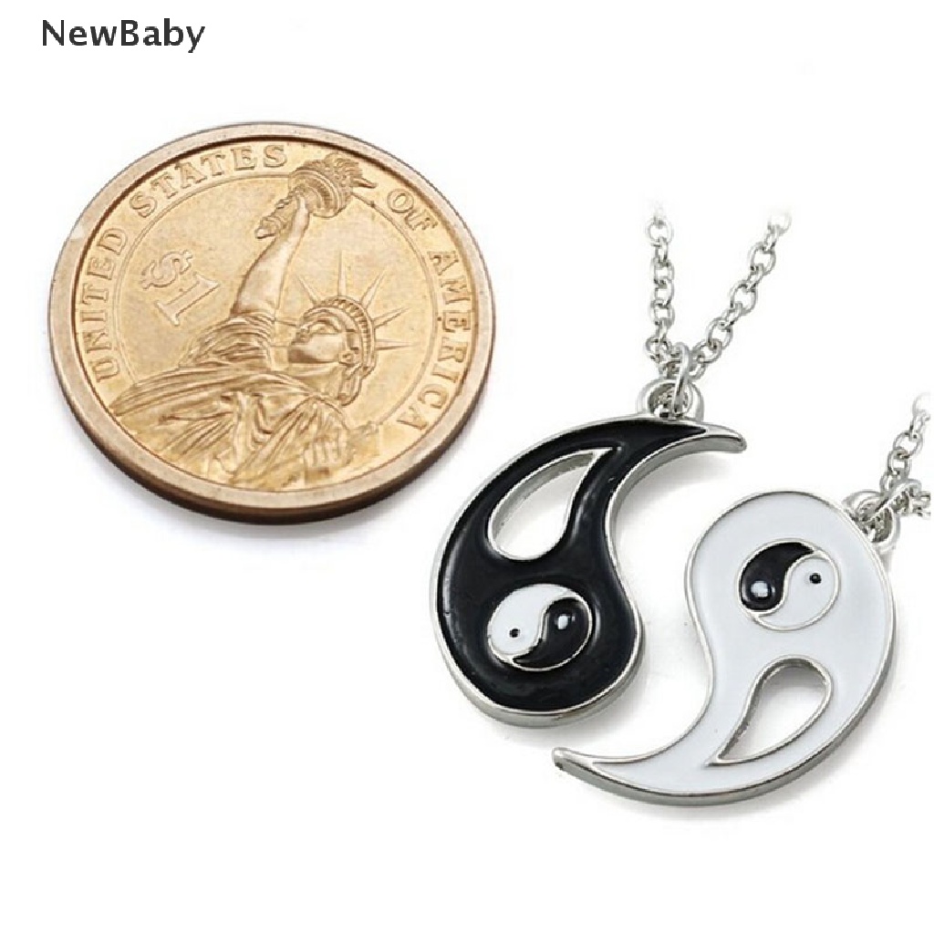 2pcs Kalung Persahabatan Dengan Liontin Yin Yang Warna Hitam Putih Untuk Hadiah