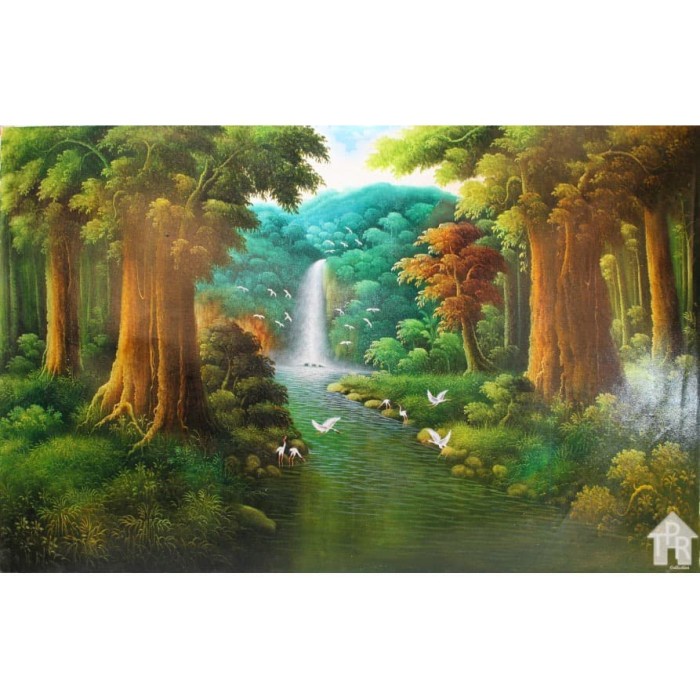 Lukisan Besar - Pemandangan Air Terjun Landscape 85x135cm.