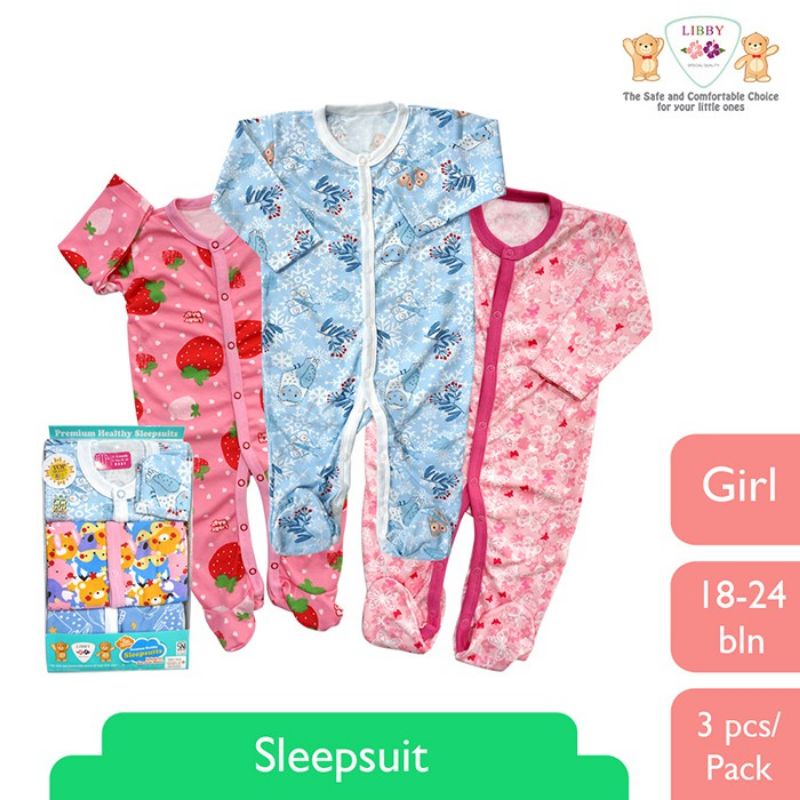 LIBBY Sleepsuit Baju Tidur Bayi Perempuan Usia 18-24bulan