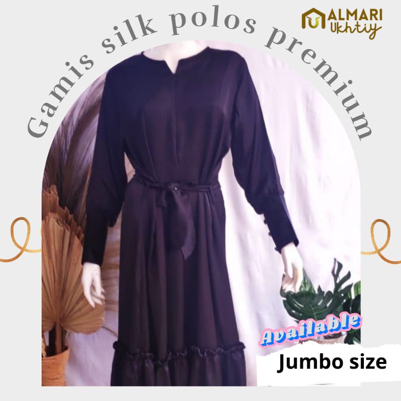 SALE.... Gamis silk polos terbaru jumbo size | Armani silk premium - Basic black