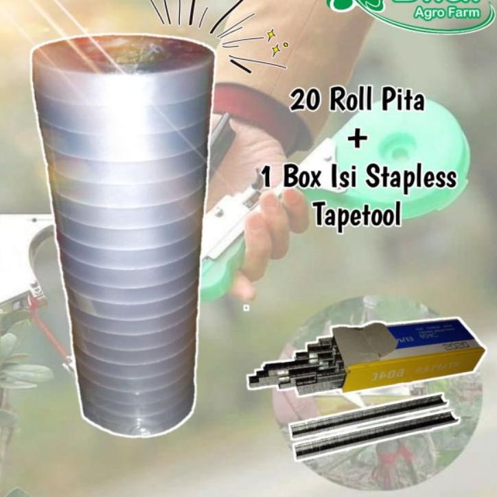 

[PRODUK JA8RP] Paket Pita Tapetool 20 roll + Isi Staples | Tapetool Tali Tanaman Cabai Tomat Melon Cabe Semangka NTD