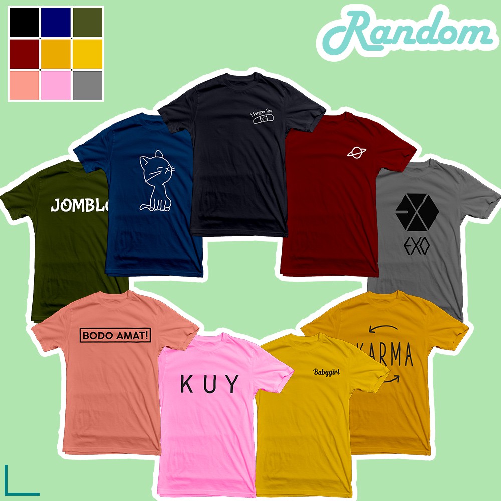 BAJU KAOS MOTIF RANDOM O-NECK FOR CEWEK T-SHIRT SOFT SPANDEK TSHIRT CEWE TRENDING - YELONIX