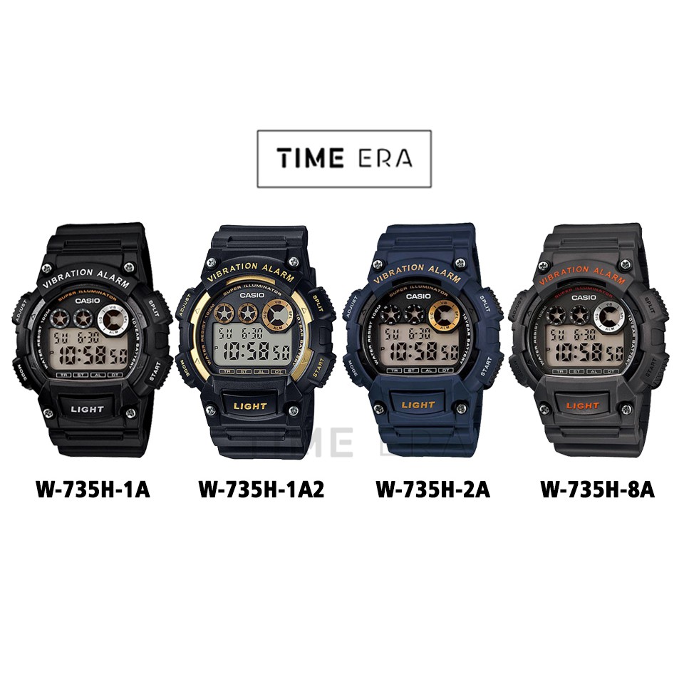 Casio Original W-735H / W735H (Vibration Alarm) - Jam Tangan Pria - Digital - Karet